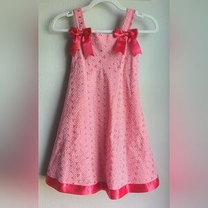 Ashley Ann - Girl's Pink White Flower Gingham Dress, Sz 6X